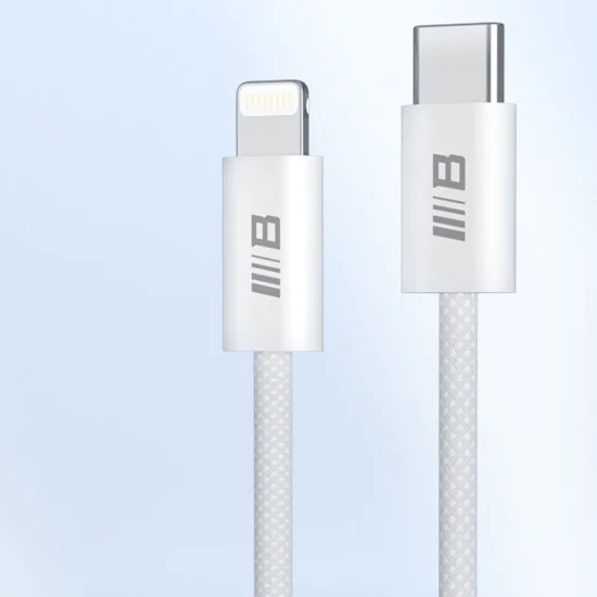 Blueo - Кабел за данни - Type-C към Lightning, бързо зареждане, оплетен, 1.2 м - Бял