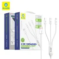 Blueo - 3в1 кабел за данни - USB-A към 2x Type-C, Lightning, бързо зареждане, оплетен - бял