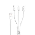 Blueo - 3в1 кабел за данни - USB-A към 2x Type-C, Lightning, бързо зареждане, оплетен - бял