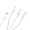 Blueo - 3в1 кабел за данни - USB-A към 2x Type-C, Lightning, бързо зареждане, оплетен - бял