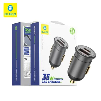 Blueo - Зарядно за кола - 1x USB, 1x Type-C, 35W, с вградени защити, за 12V до 24V DC контакт, матово покритие - сиво