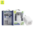 Blueo - Зарядно за стена с два порта - 1x USB, 1x Type-C, GaN технология, бързо зареждане, елегантен завършек, PD3.0, 35W - бяло