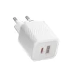 Blueo - Зарядно за стена с два порта - 1x USB, 1x Type-C, GaN технология, бързо зареждане, елегантен завършек, PD3.0, 35W - бяло
