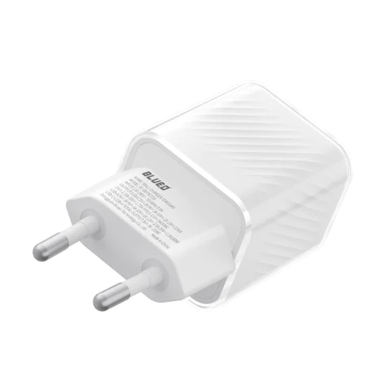 Blueo - Зарядно за стена с два порта - 1x USB, 1x Type-C, GaN технология, бързо зареждане, елегантен завършек, PD3.0, 35W - бяло