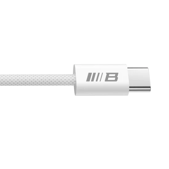 Blueo - Кабел за данни - Type-C към Type-C, бързо зареждане, оплетен, 1.2 м - Бял
