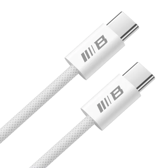Blueo - Кабел за данни - Type-C към Type-C, бързо зареждане, оплетен, 1.2 м - Бял