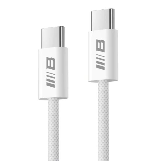 Blueo - Кабел за данни - Type-C към Type-C, бързо зареждане, оплетен, 1.2 м - Бял