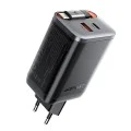 Зарядно за стена – Acefast A111 – с прибиращ се кабел, Fast Charging, GaN, 2x Type-C + USB, 67W, 3A, 65 cm – Черен