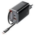 Зарядно за стена – Acefast A111 – с прибиращ се кабел, Fast Charging, GaN, 2x Type-C + USB, 67W, 3A, 65 cm – Черен