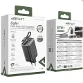Зарядно за стена – Acefast A111 – с прибиращ се кабел, Fast Charging, GaN, 2x Type-C + USB, 67W, 3A, 65 cm – Черен