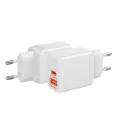 Techsuit - Зарядно за стена Duonix20W (CH2) - Type-C, USB, Двойно зарядно за пътуване 20W - Бяло