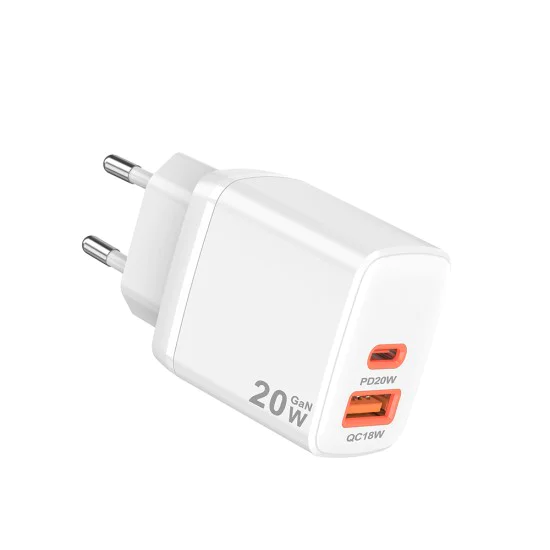 Techsuit - Зарядно за стена Duonix20W (CH2) - Type-C, USB, Двойно зарядно за пътуване 20W - Бяло