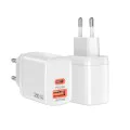 Techsuit - Зарядно за стена Duonix20W (CH2) - Type-C, USB, Двойно зарядно за пътуване 20W - Бяло