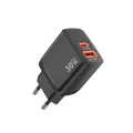 Techsuit - Зарядно за стена Duonix30W (CH1) - Type-C, USB, Двойно зарядно за пътуване 30W - Черно