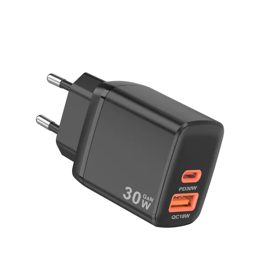 Techsuit - Зарядно за стена Duonix30W (CH1) - Type-C, USB, Двойно зарядно за пътуване 30W - Черно