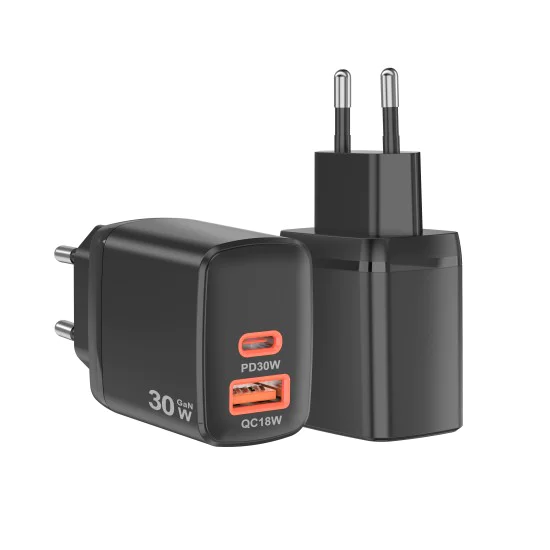 Techsuit - Зарядно за стена Duonix30W (CH1) - Type-C, USB, Двойно зарядно за пътуване 30W - Черно