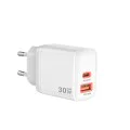 Techsuit - Зарядно за стена Duonix30W (CH1) - Type-C, USB, Двойно зарядно за пътуване 30W - Бяло