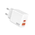 Techsuit - Зарядно за стена Duonix30W (CH1) - Type-C, USB, Двойно зарядно за пътуване 30W - Бяло