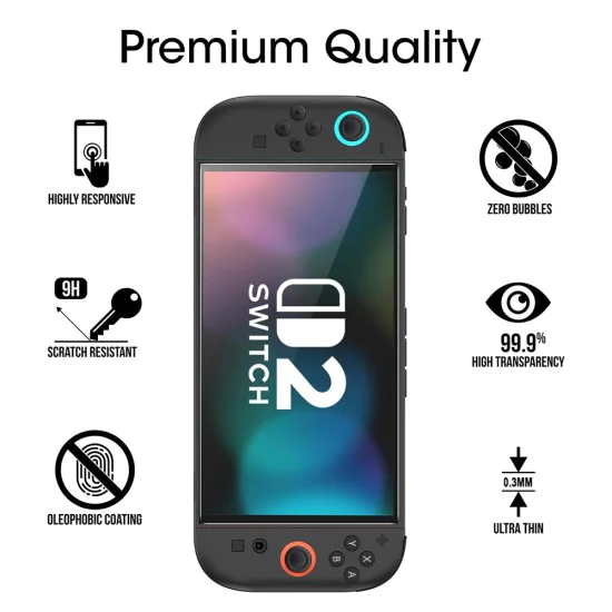 Протектор за Nintendo Switch 2, устойчив на 9H - Techsuit - (2 броя) Premium Tempered Glass SwitchAura с апликатор (NS1) - Прозрачен