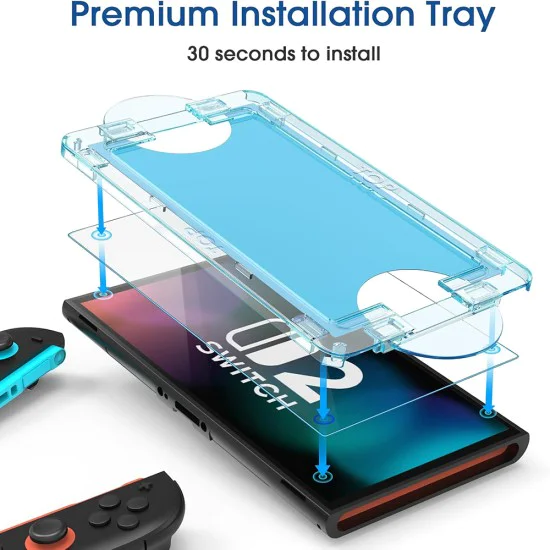 Протектор за Nintendo Switch 2, устойчив на 9H - Techsuit - (2 броя) Premium Tempered Glass SwitchAura с апликатор (NS1) - Прозрачен
