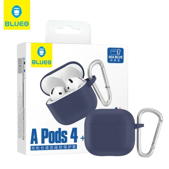 Калъф за AirPods 4 - Защитен калъф от течен силикон - тъмносин