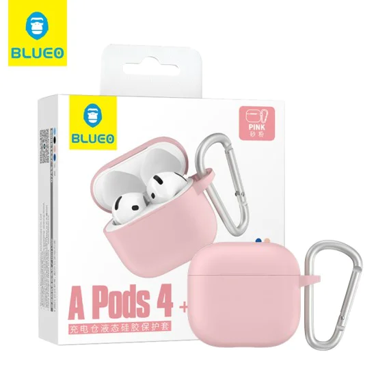 Калъф за AirPods 4 - течен силиконов защитен калъф -Розов