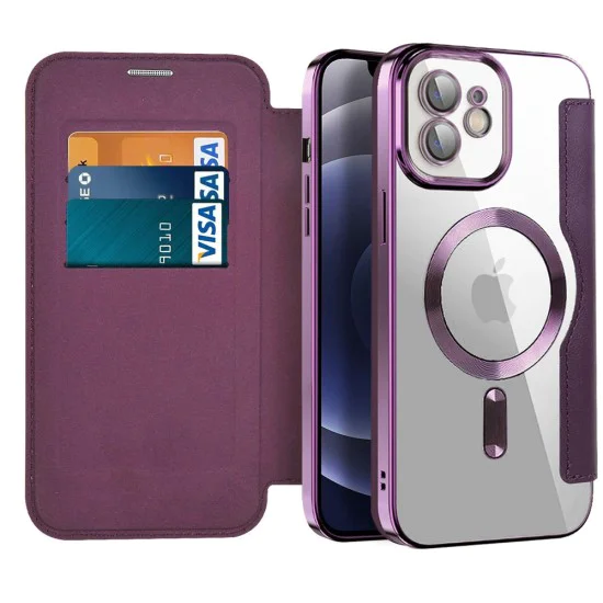 Калъф за iPhone 12 - SmartMag Book Case - Лилав