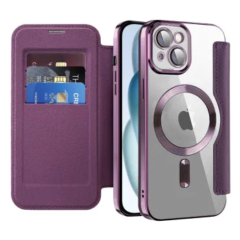 Калъф за iPhone 15 Plus - SmartMag Book Case - Лилав
