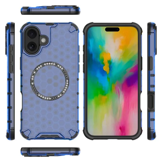 Калъф за iPhone 16 - HoneyComb Shield MagSafe - син