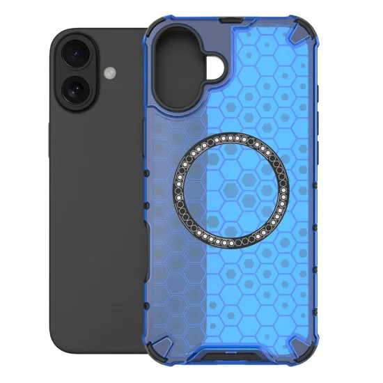 Калъф за iPhone 16 - HoneyComb Shield MagSafe - син