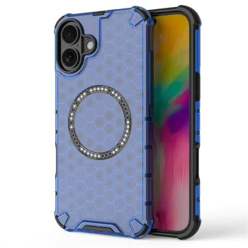 Калъф за iPhone 16 - HoneyComb Shield MagSafe - син