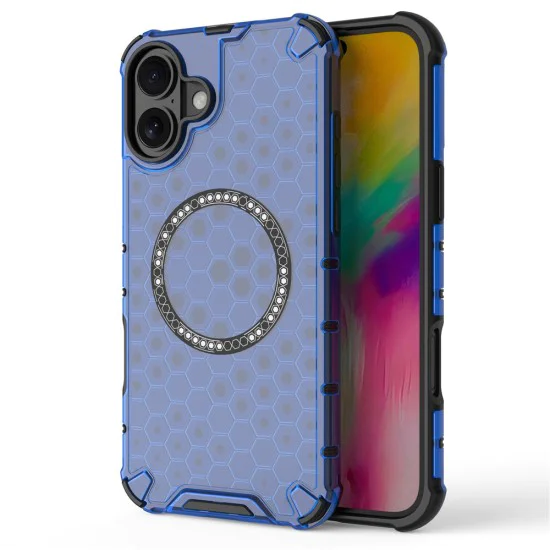 Калъф за iPhone 16 - HoneyComb Shield MagSafe - син
