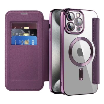 Калъф за iPhone 15 Pro - SmartMag Book Case - Лилав