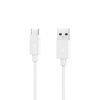Spigen - Кабел за данни Essential (EB6020AC) - Бързо зареждане, USB към Type-C, 60W, 480Mbps, 2 м - Бял