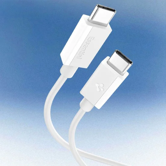 Spigen - Кабел за данни Essential (EB6010CC) - Бързо зареждане, 2x Type-C, 60W, 480Mbps, 1m - Бял