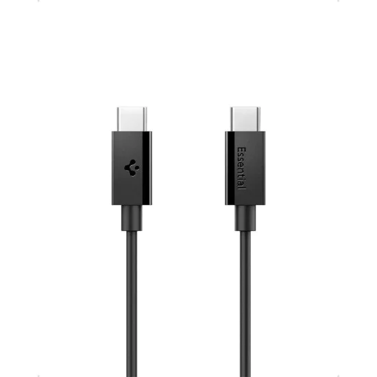Spigen - Кабел за данни Essential (EB6010CC) - Бързо зареждане, 2x Type-C, 60W, 480Mbps, 1m - Черен