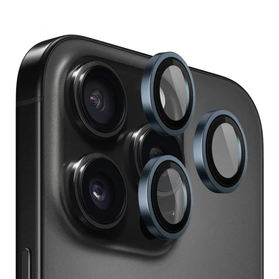 Протектор камера за iPhone 15 Pro Max - Оригинален протектор за обектив с метална рамка - син