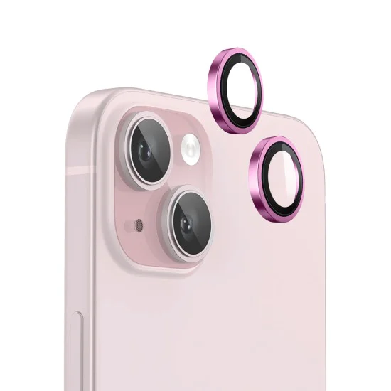 Протектор камера за iPhone 15 / iPhone 15 Plus - оригинален Протектор камера за обектив с метална рамка - розов