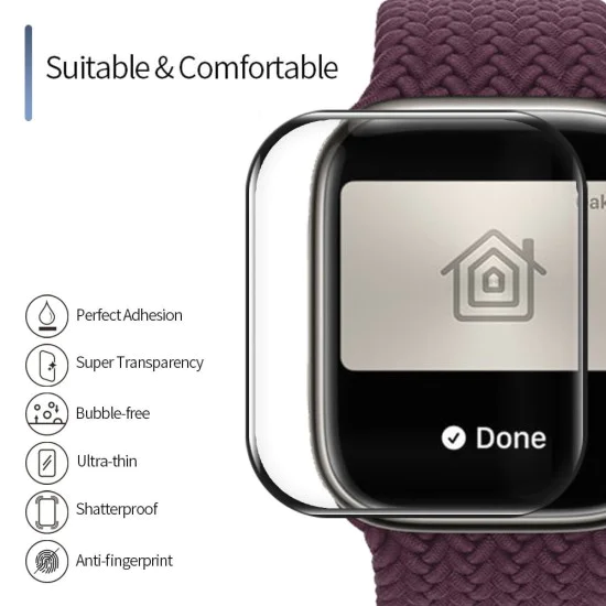 Протектор за Apple Watch 7/8 (45 мм) - високомолекулен протектор за екран с локатор за отстраняване на прах - черен