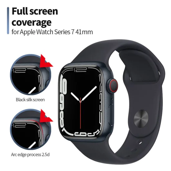 Протектор за Apple Watch 7/8 (45 мм) - високомолекулен протектор за екран с локатор за отстраняване на прах - черен