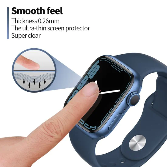 Протектор за Apple Watch 7/8 (45 мм) - високомолекулен протектор за екран с локатор за отстраняване на прах - черен