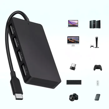 Techsuit - Докинг станция QuantumNode 4 в 1 (H16) - USB-C към 4x USB 3.0, ABS - Черна