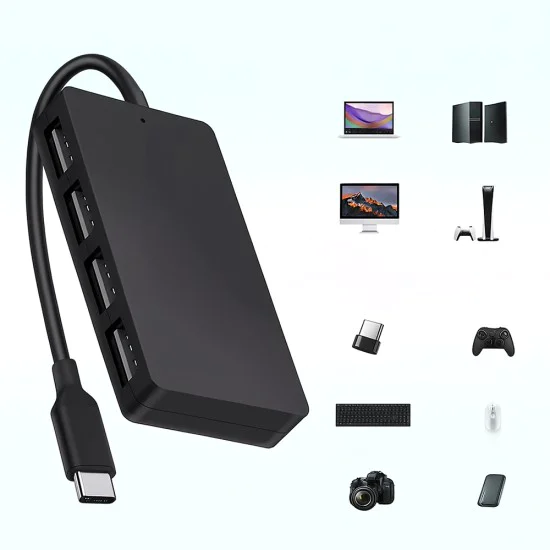 Techsuit - Докинг станция QuantumNode 4 в 1 (H16) - USB-C към 4x USB 3.0, ABS - Черна