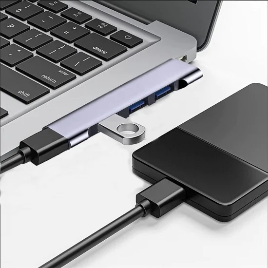 Techsuit - Докинг станция ZenithDock 4 в 1 (H13) - USB-C към 3x USB 2.0, 1x USB 3.0 - Сив