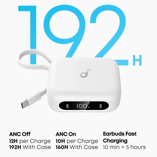 Anker - Безжични слушалки P41i (A3937G21) - с вградено зарядно, стойка, Lightning, ANC, 6 микрофона, режим за игра, бас - бели