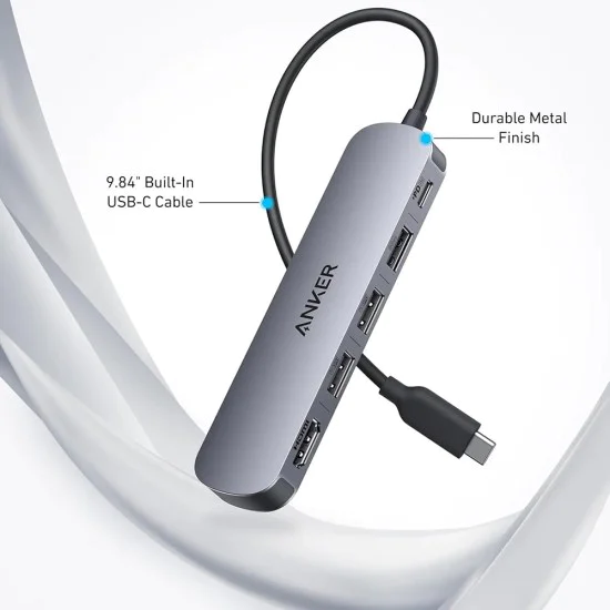 Anker - Докинг станция (A8357HA0) - 5 в 1, USB-C, 2x USB-A 2.0, 1x USB-A 3.0, 4K HDMI, 5Gbps, 90W - Черна