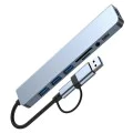 Techsuit - Докинг станция DataBridge 8 в 1 (H9) - USB, Type-C към 4x USB, Type-C, 3.5 мм жак, TF/SD карта - Сив