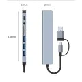 Techsuit - Докинг станция DataBridge 8 в 1 (H9) - USB, Type-C към 4x USB, Type-C, 3.5 мм жак, TF/SD карта - Сив