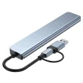 Techsuit - Докинг станция DataBridge 8 в 1 (H9) - USB, Type-C към 4x USB, Type-C, 3.5 мм жак, TF/SD карта - Сив