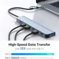 Techsuit - Докинг станция DataBridge 7 в 1 (H6) - USB, Type-C към USB 3.0, 4x USB 2.0, 2x Type-C - Сив